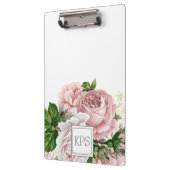 Roze Waterverf Bloem Wit Monogram Klembord (Links)