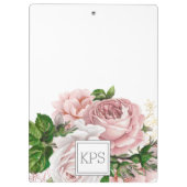 Roze Waterverf Bloem Wit Monogram Klembord (Achterkant)