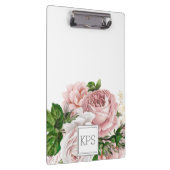Roze Waterverf Bloem Wit Monogram Klembord (Rechts)