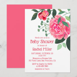 Roze Waterverf Bloemachtige Baby Shower Kaart