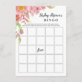 Roze waterverf bloemachtige babyshower-bingospelka informatiekaartje (Voorkant)