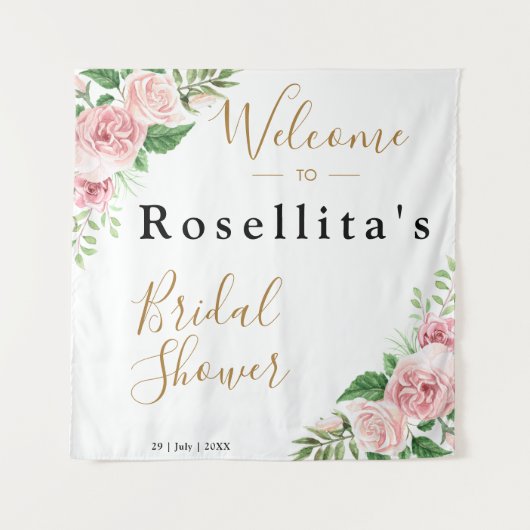 Roze Waterverf Bloemachtige Bruidsdouche Wandkleed (Voorkant)