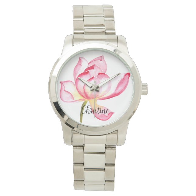 Roze Waterverf Bloembloem Horloge (Voorkant)