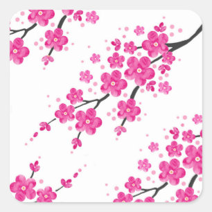 Roze Waterverf Bloembloesems Vierkante Sticker