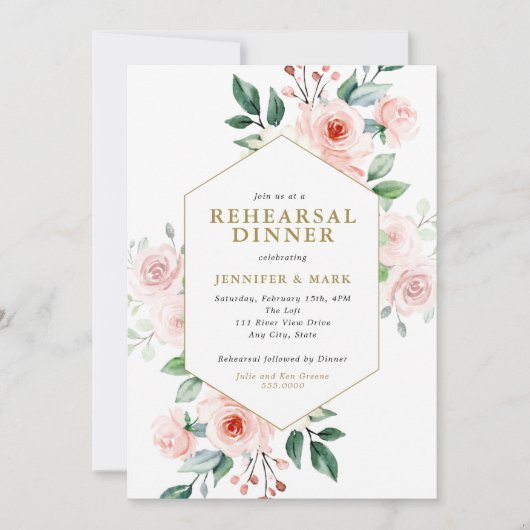 Roze waterverf bloemboeket oefendiner kaart (Voorkant)