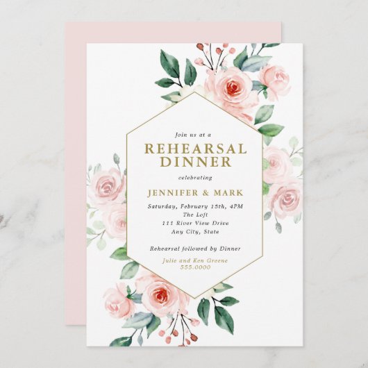 Roze waterverf bloemboeket oefendiner kaart (Voorkant / Achterkant)