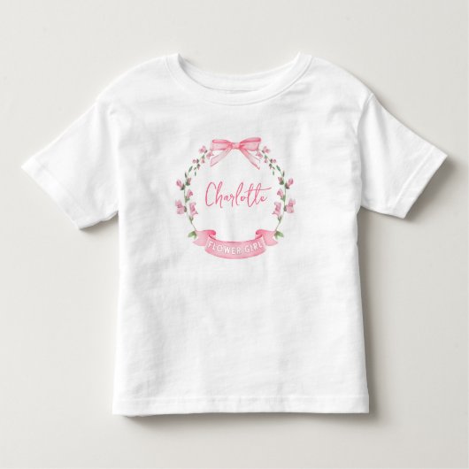Roze Waterverf Bloemboog Custom Name Bloemenmeisje Kinder Shirts (Voorkant)