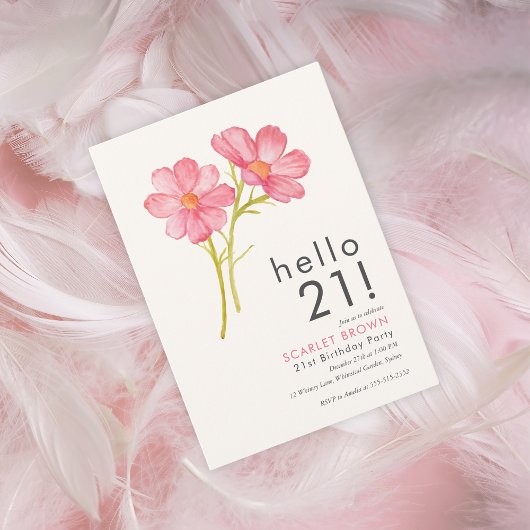 Roze Waterverf Bloemen 21ste verjaardag Kaart