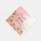 Roze Waterverf Bloemen 40ste Verjaardag Servet (Hoek)