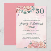 Roze Waterverf Bloemen 50ste trouwdag Kaart (Voorkant / Achterkant)