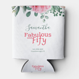 Roze Waterverf Bloemen 50ste Verjaardag Party Favo Blikjeskoeler