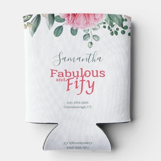 Roze Waterverf Bloemen 50ste Verjaardag Party Favo Blikjeskoeler (Achterkant)