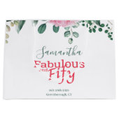 Roze Waterverf Bloemen 50ste Verjaardag Party Favo Groot Cadeauzakje (Voorkant)