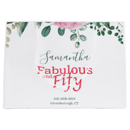 Roze Waterverf Bloemen 50ste Verjaardag Party Favo Groot Cadeauzakje