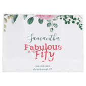 Roze Waterverf Bloemen 50ste Verjaardag Party Favo Groot Cadeauzakje (Achterkant)