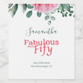 Roze Waterverf Bloemen 50ste Verjaardag Party Favo Wijn Etiket (Enkel label)