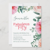 Roze Waterverf Bloemen 50ste Verjaardagsfeest Kaart (Voorkant)