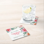 Roze Waterverf Bloemen 50ste Verjaardagsfeest Kartonnen Onderzetters (Insitu)