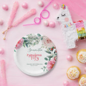 Roze Waterverf Bloemen 50ste Verjaardagsfeest Papieren Bordje (Feest)