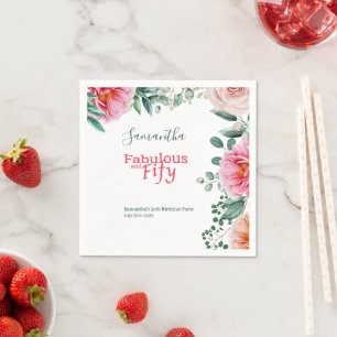 Roze Waterverf Bloemen 50ste Verjaardagsfeest Servet