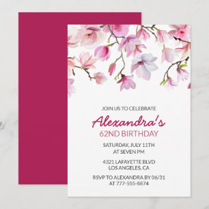 Roze waterverf bloemen 62ste verjaardagsuitnodigin kaart