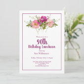 Roze Waterverf Bloemen 90ste Verjaardag Kaart (Staand voorkant)
