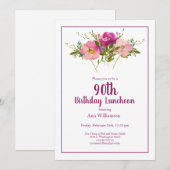 Roze Waterverf Bloemen 90ste Verjaardag Kaart (Voorkant / Achterkant)