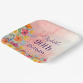 Roze Waterverf Bloemen 90ste Verjaardag Papieren Bordje (Gebogen)