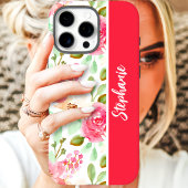 Roze Waterverf Bloemen Aangepaste naam Case-Mate iPhone Case