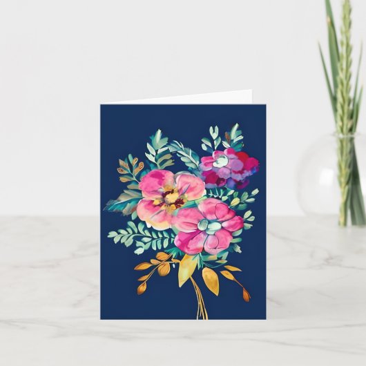 Roze waterverf bloemen aanpasbaar kaart (Voorkant)