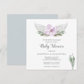 Roze Waterverf Bloemen Angel Wings Baby shower Kaart (Voorkant / Achterkant)