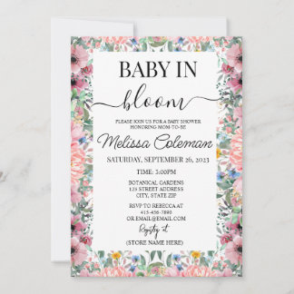 Roze Waterverf Bloemen Baby in Bloom Baby shower Kaart