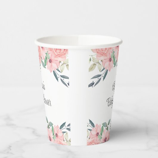  Roze Waterverf Bloemen Baby Meisje Douche Papieren Bekers (Links)