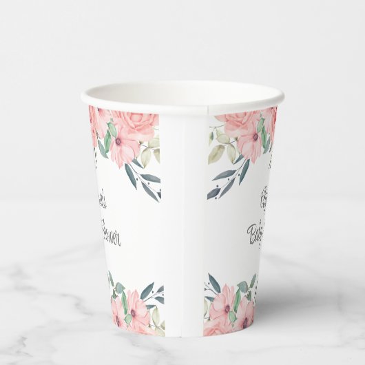  Roze Waterverf Bloemen Baby Meisje Douche Papieren Bekers