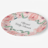  Roze Waterverf Bloemen Baby Meisje Douche Papieren Bordje (Gekanteld)