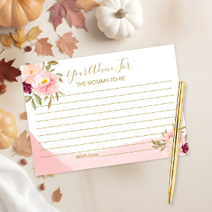 Roze Waterverf Bloemen Baby Shower Advieskaart Informatiekaartje