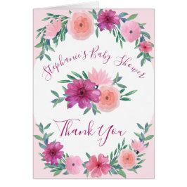 Roze Waterverf Bloemen Baby shower Dank u