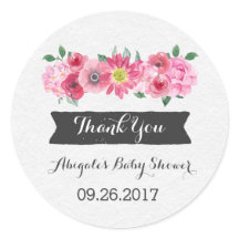 Roze Waterverf Bloemen Baby shower Favor Sticker