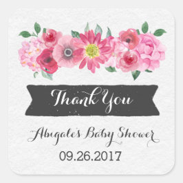 Roze Waterverf Bloemen Baby shower Favor Sticker