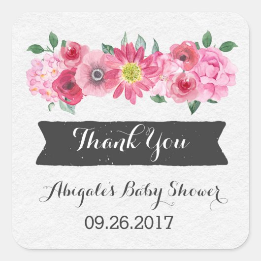 Roze Waterverf Bloemen Baby shower Favor Sticker (Voorkant)
