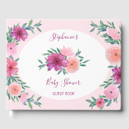 Roze Waterverf Bloemen Baby shower Gepersonaliseer Gastenboek