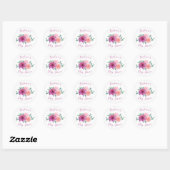 Roze Waterverf Bloemen Baby shower Gepersonaliseer Ronde Sticker (Vel)