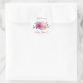 Roze Waterverf Bloemen Baby shower Gepersonaliseer Ronde Sticker (Tas)