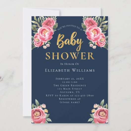 Roze Waterverf bloemen Baby shower Kaart (Voorkant)