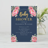 Roze Waterverf bloemen Baby shower Kaart (Staand voorkant)