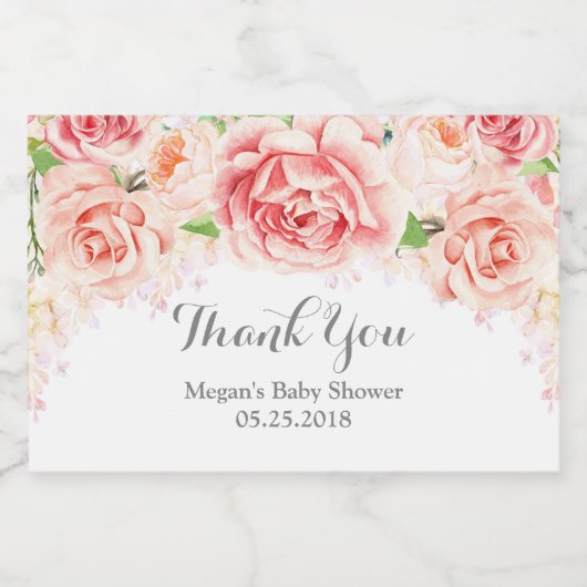 Roze Waterverf Bloemen Baby shower Label Voedselcontainer Etiket (Enkel label)