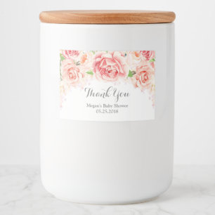 Roze Waterverf Bloemen Baby shower Label Voedselcontainer Etiket