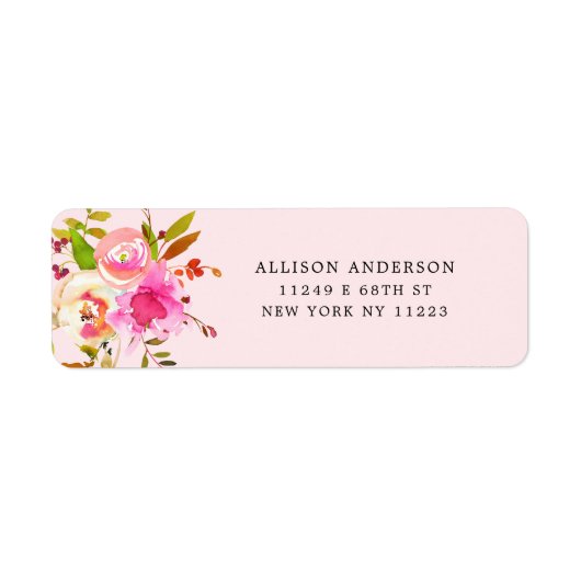 Roze Waterverf Bloemen baby shower retouradres Etiket (Voorkant)