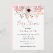Roze Waterverf Bloemen Baby Shower Uitnodiging (Voorkant / Achterkant)