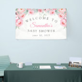 Roze waterverf bloemen, Baby shower, Welkom Spandoek (Beurs)